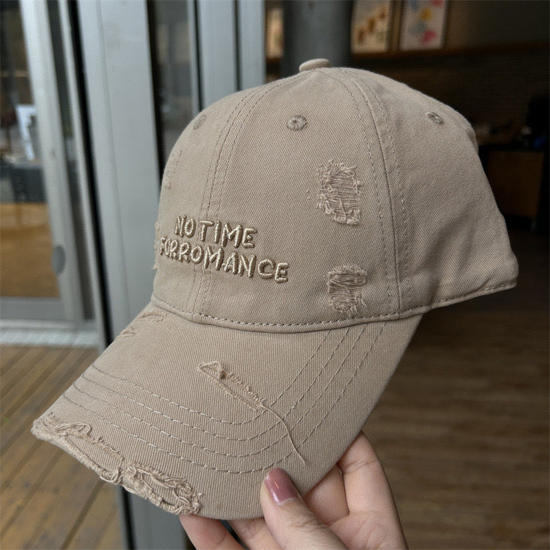 Wholesale Ripped old wide brim baseball cap with letter embroidery